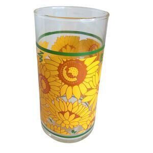 Vintage Anchor Hocking Sunflower Floral Glasses Tumblers SET OF 4